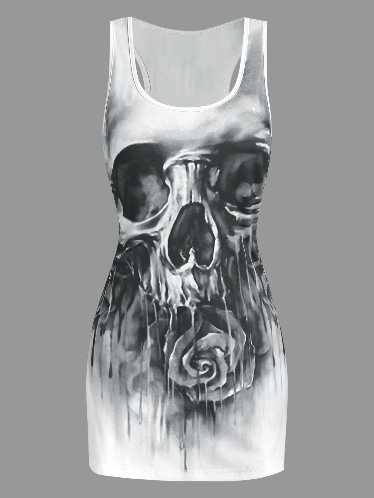 Skull Flower Print Slimming Tank Top - BLACK L