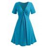 Robe Tordue en Avant de Grande Taille à Col V - Bleu 2X
