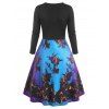 Lace Insert 3D Print Ombre Dress with O Ring T Shirt - multicolor XL