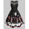 Robe D'Halloween Vintage Citrouille Main de Grande Taille à Lacets - Noir 3X