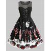 Plus Size Halloween Pumpkin Skeleton Hands Lace-up Vintage Dress - BLACK 4X