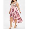 Robe Haute Basse à Imprimé Fleurie Grande Taille à Paillette - Orange Rose L