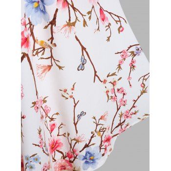 Plus Size Floral Print Lace-up Faux Twinset T-shirt