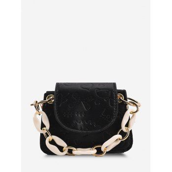 

Chains Embossed Pattern Mini Crossbody Bag, Black