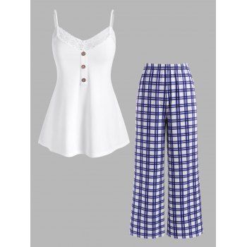 

Plus Size Plaid Jersey Pajama Cami Top and Pants Set, Blue