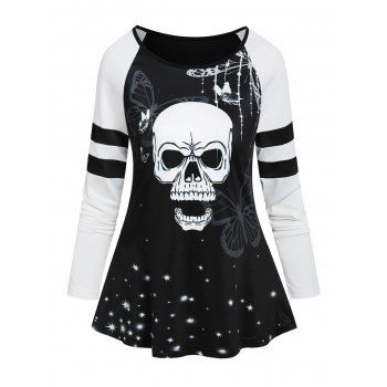 

Raglan Sleeve Skull Print Halloween T-shirt, Black