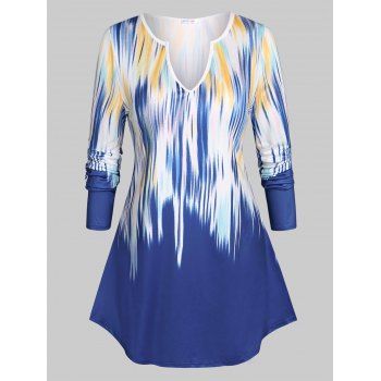 

Abstract Print Notched Collar Plus Size Top, Blue