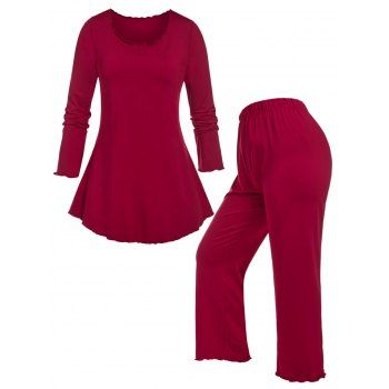 

Plus Size Lettuce Jersey Pajama T-shirt and Pants Set, Deep red