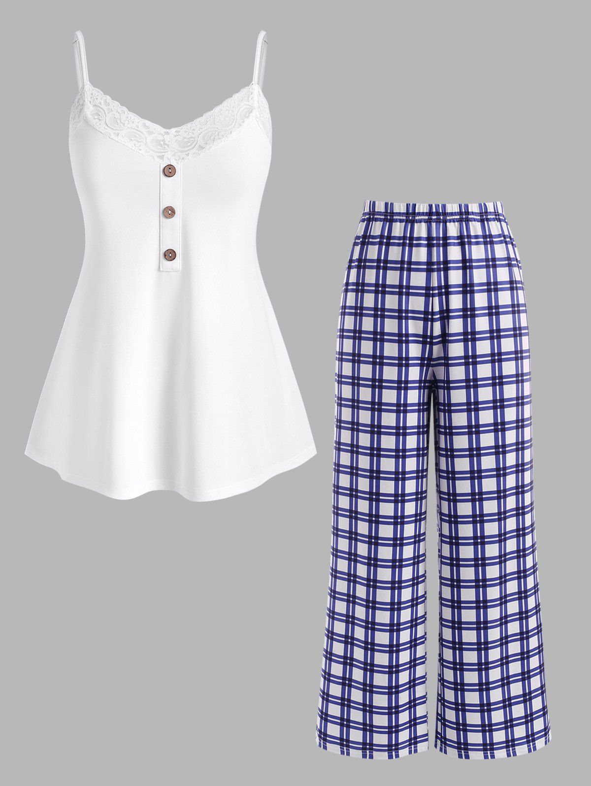 Plus Size Plaid Jersey Pajama Cami Top and Pants Set - BLUE 4X