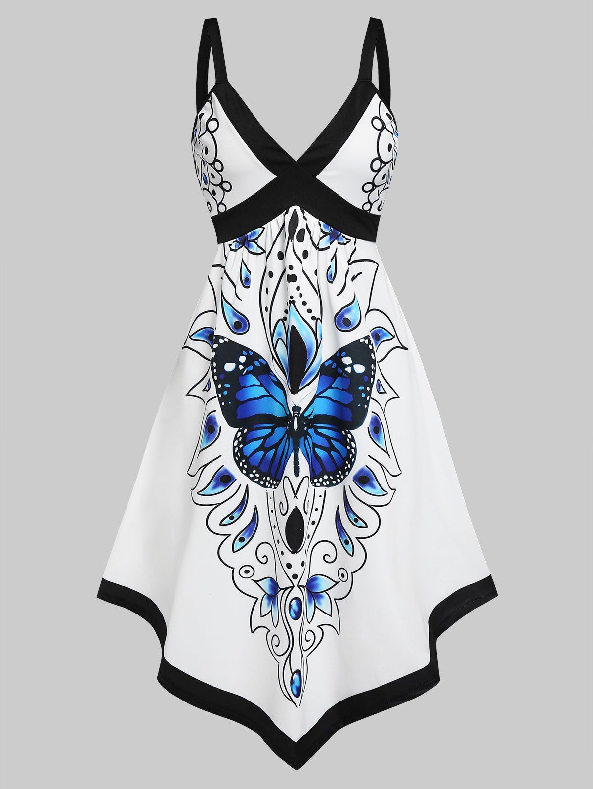 Bohemian Butterfly Print Sleeveless Pointed Hem Dress - BLUE XXXL