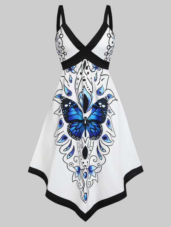 Robe à Imprimé Papillon sans Manches à Ourlet Pointu Style Bohémien - Bleu XL