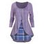 T-shirt Chiné Superposé à Carreaux Imprimé Fausse Deux Pièces - Violet clair M