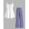 Plus Size Plaid Jersey Pajama Cami Top and Pants Set - BLUE 4X