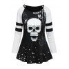 T-shirt Imprimé Crâne Halloween à Manches Raglan - Noir XL