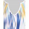 Abstract Print Notched Collar Plus Size Top - BLUE 5X
