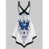 Robe à Imprimé Papillon sans Manches à Ourlet Pointu Style Bohémien - Bleu M