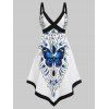 Bohemian Butterfly Print Sleeveless Pointed Hem Dress - BLUE XXXL