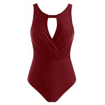 

Hollow Out Open Back Ruched One-piece Swimsuit, Deep red