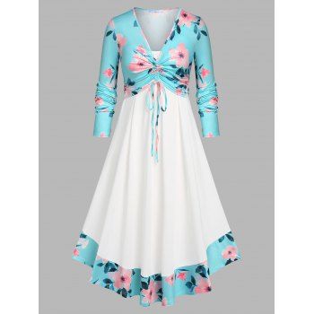 

Plus Size Floral Cinched Front Top and Dress Set, Light blue