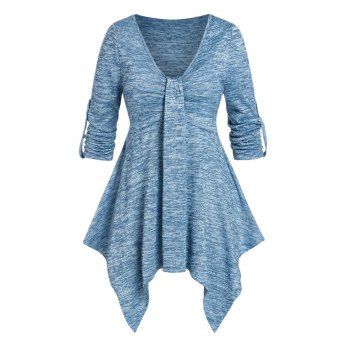 

Plus Size Space Dye Handkerchief Roll Up Sleeve Tee, Blue