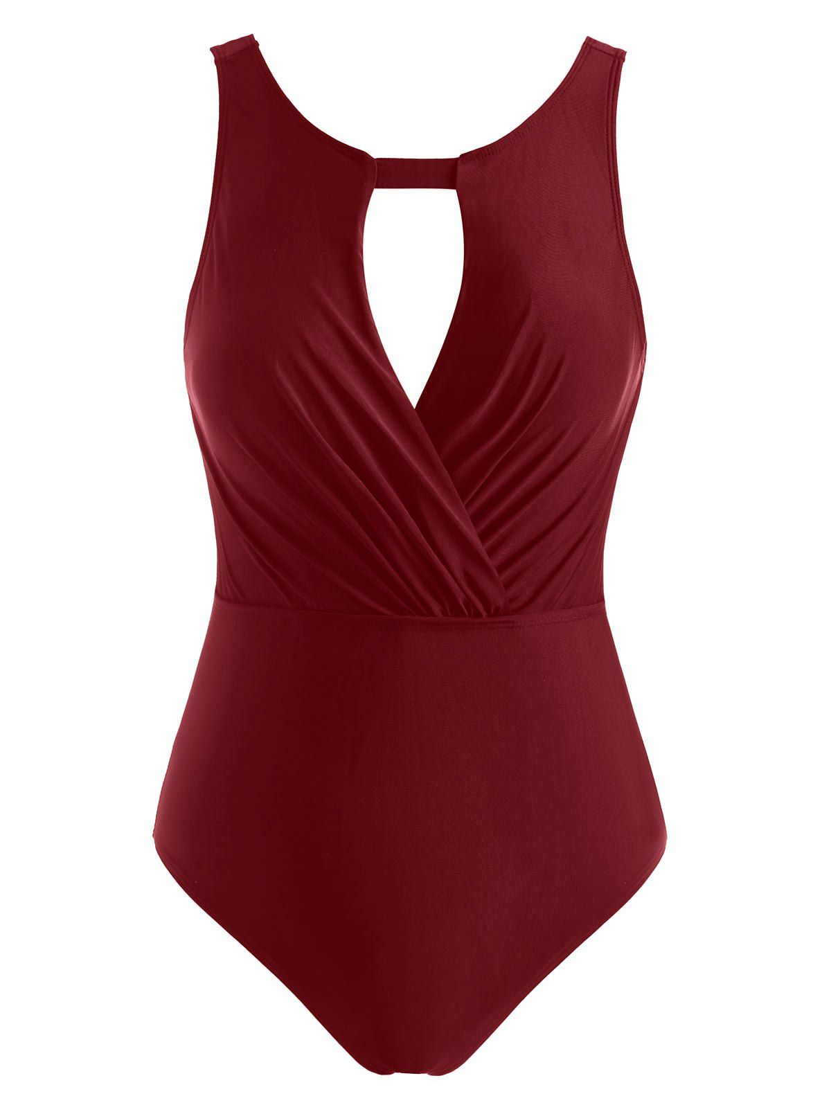 Hollow Out Open Back Ruched One-piece Swimsuit - DEEP RED L