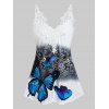 Débardeur à Imprimé Papillon Fleur en Dentelle Insérée - Blanc XL