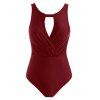 Maillot de Bain Evidé Ouvert Au Dos à Volants Une-Pièce - Rouge foncé L