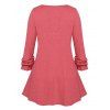 Plus Size Ruched Detail Frilled Buttoned Long Sleeve Tunic Top - RED 4X
