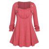 Plus Size Ruched Detail Frilled Buttoned Long Sleeve Tunic Top - RED 4X