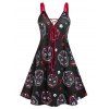 Robe Crâne Fleur sans Manches de Grande Taille à Lacets - Noir 2X