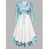 Plus Size Floral Cinched Front Top and Dress Set - LIGHT BLUE 3X