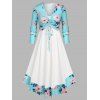 Ensemble de Haut Fleuri Plissé en Avant de Grande Taille et de Robe - Bleu clair 5X