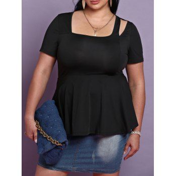 

Plus Size Cutout Peplum Tee, Black