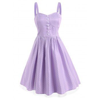 

Mesh Overlay Swiss Dot Vintage Flared Dress, Light purple