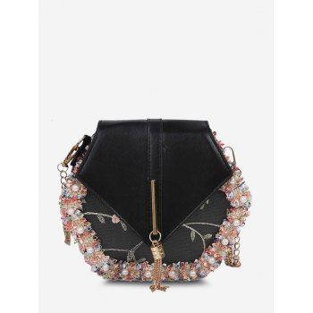 

Embroidery Edge Faux Pearl Crossbody Bag, Black