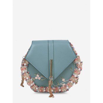 

Embroidery Edge Faux Pearl Crossbody Bag, Sea blue