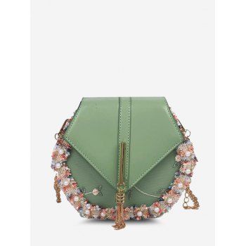 

Embroidery Edge Faux Pearl Crossbody Bag, Light green