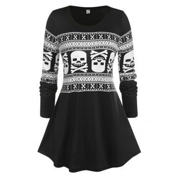 

Plus Size Skull Print Long Sleeve Top, Black