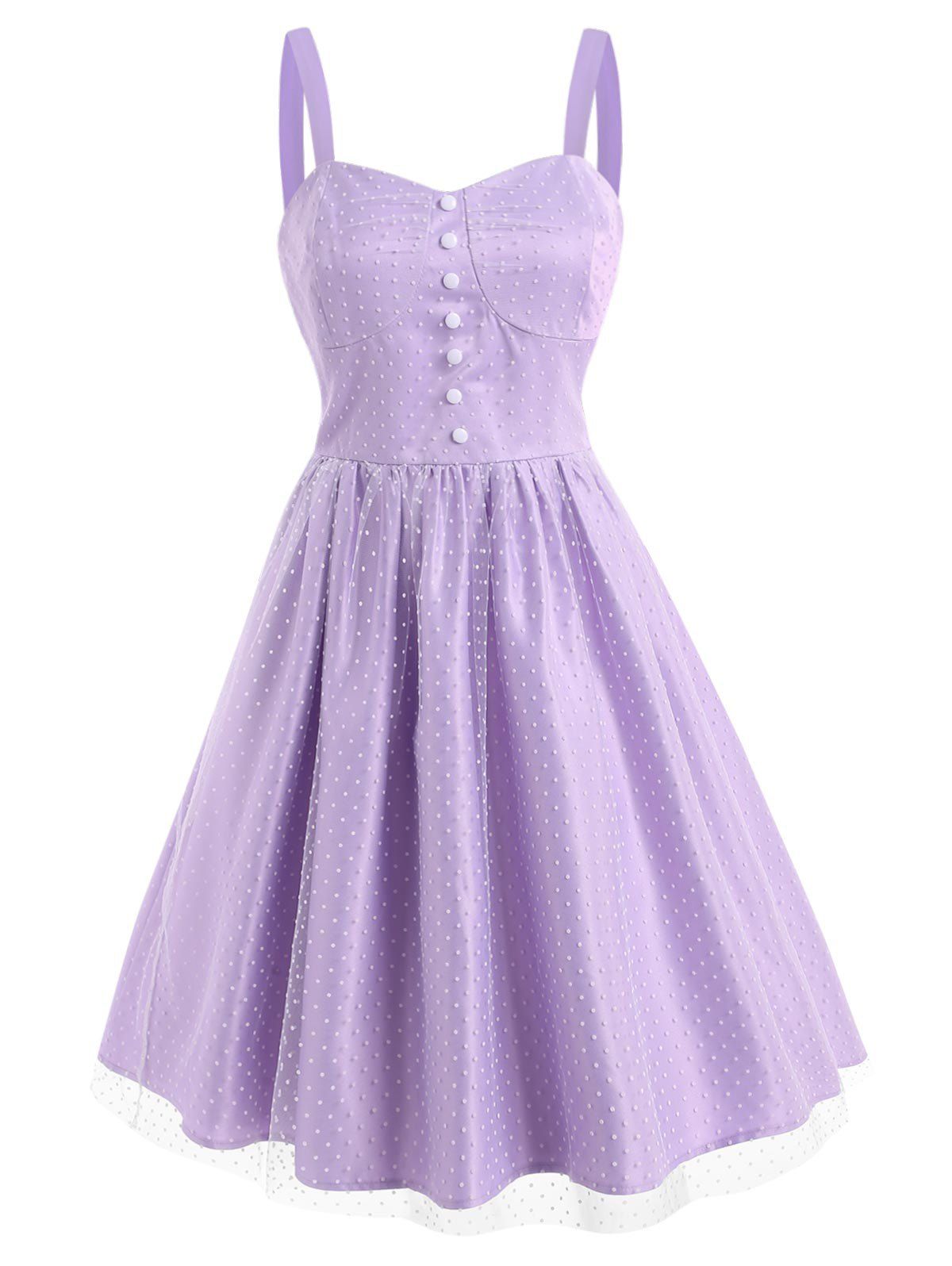 Robe Vintage Evasée Superposée en Maille à Pois Style Corset - Violet clair S