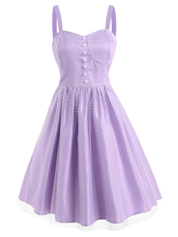 Robe Vintage Evasée Superposée en Maille à Pois Style Corset - Violet clair XL
