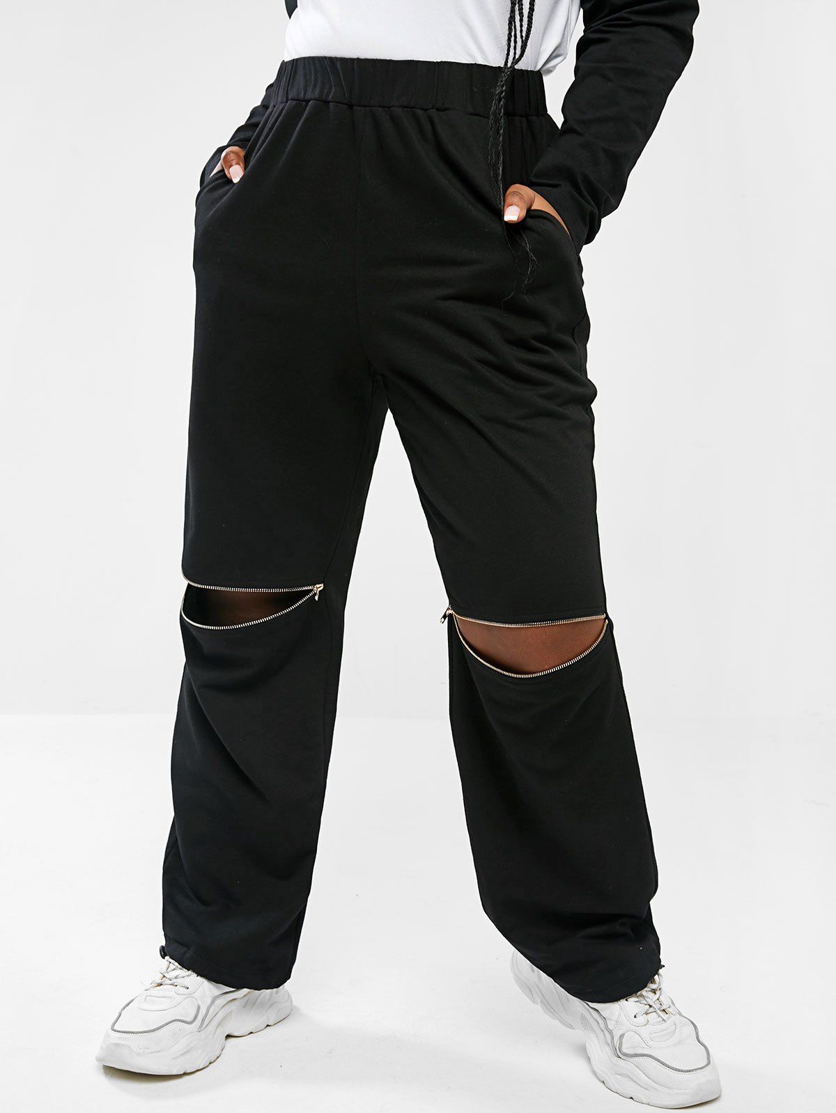 Pantalon à Jambe Large Zippé de Grande Taille - Noir L
