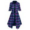 Robe Ligne A Vintage à Carreaux Imprimée avec Boutons à Cordon à Col Rabattu - Orchidée Foncée L