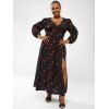 Maxi Robe à Motif de Cœur Manches Lanternes de Grande Taille à Col V - Noir 5XL