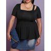 T-shirt Péplum Découpé Grande Taille - Noir 2X