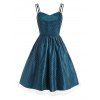 Vintage Corset Style Swiss Dot Mesh Overlay Fit and Flare Cami Dress - BLUE S