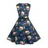 Plus Size Skull Floral Print Lace Insert Lace-up Dress - BLACK L