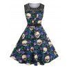 Robe à Imprimé Crâne Fleur en Dentelle Insérée de Grande Taille à Lacets - Noir 1X