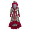 Robe à Capuche Mi-Longue Haute Basse Imprimée à Lacets - Rouge foncé L