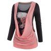 Skull Print Halloween T-shirt and Drop Armhole Cowl Front Top - LIGHT PINK XXL