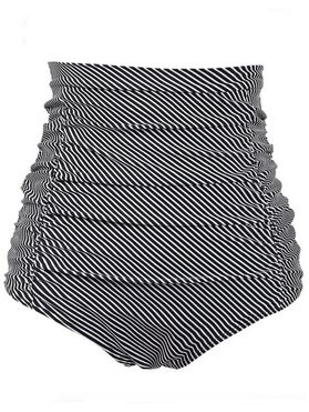 Plus Size Striped Ruched High Waist Bikini Bottom